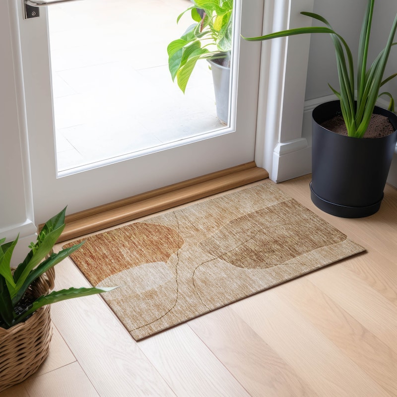 Machine Washable Indoor/ Outdoor Chantille Abstract Contemporary Rug - Paprika - 1'8" x 2'6"