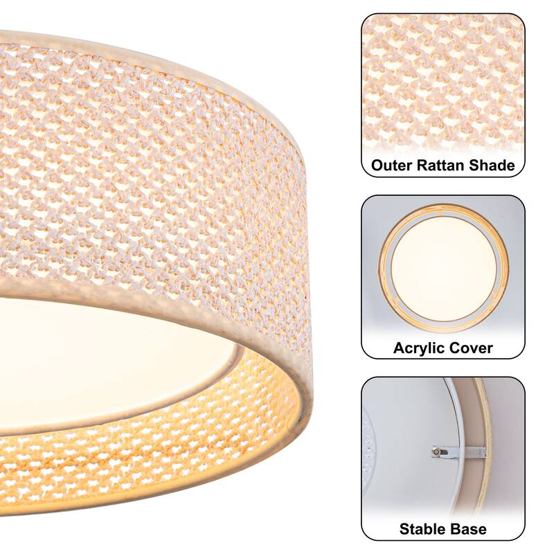 Hand-Woven Rattan Drum Flush Mount Ceiling Light