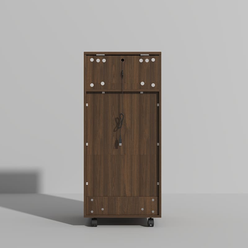 Rolling Makeup Vanity Cabinet with LED Light Mirror, Walnut Tall Dresser with 9-Grid Organizer, Drawers & Tilt-Out Storage