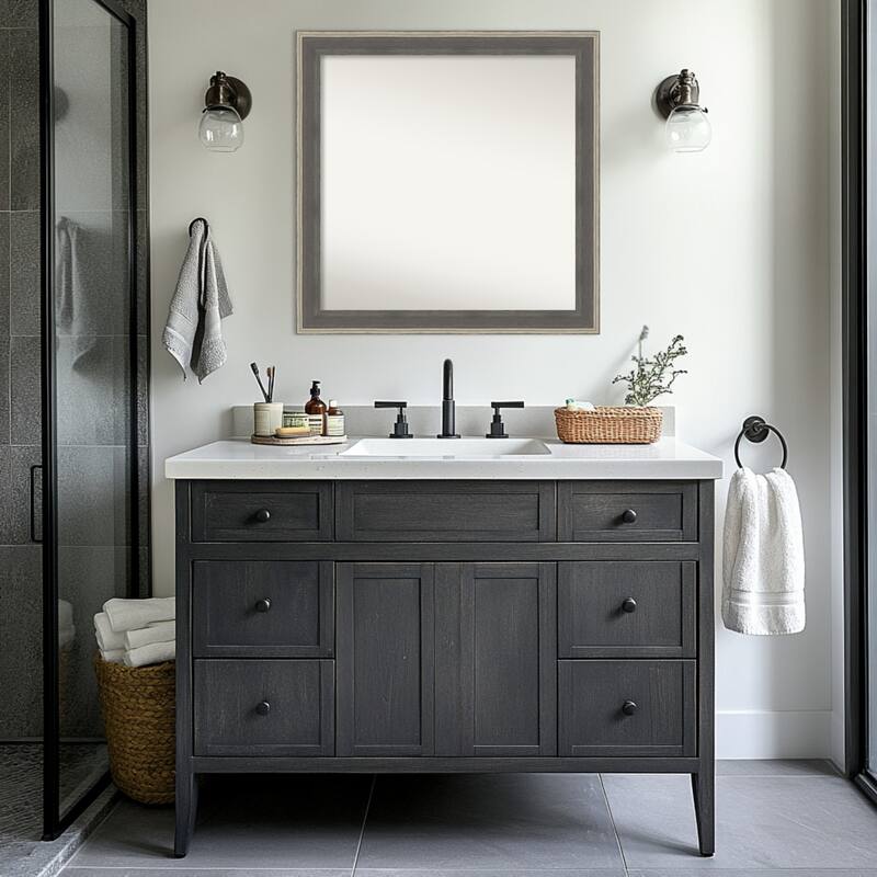 Cottage Non-Beveled Wood Framed Bathroom Vanity Wall Mirror - Cottage Grey Silver