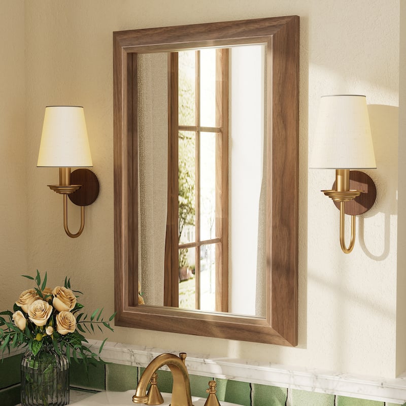 Beveled Metal Rectangle Framed Bathroom Vanity Tempered Glass Mirrors - 24" x 16" - Dark Brown