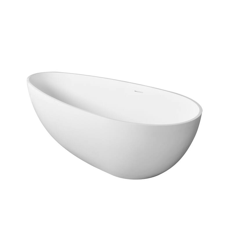 67 in. x 34 in. Stone Resin Solid Surface Freestanding Soaking Bathtub in Matte White
