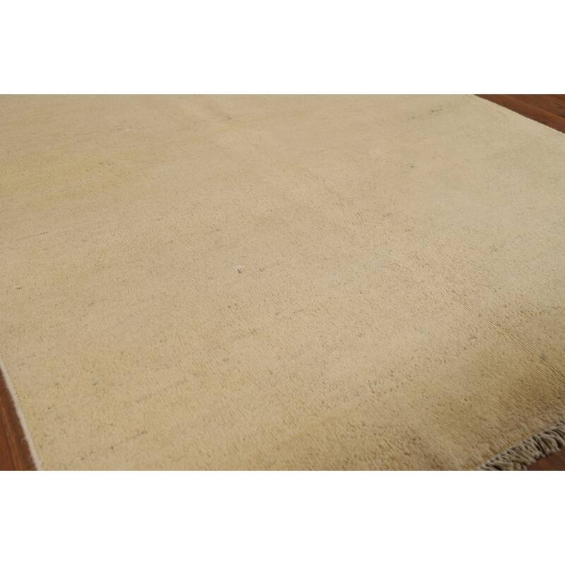 Muted Gold Beige Gabbeh Modern Rug Hand-Knotted Wool Carpet - 3'10"x 6'0"