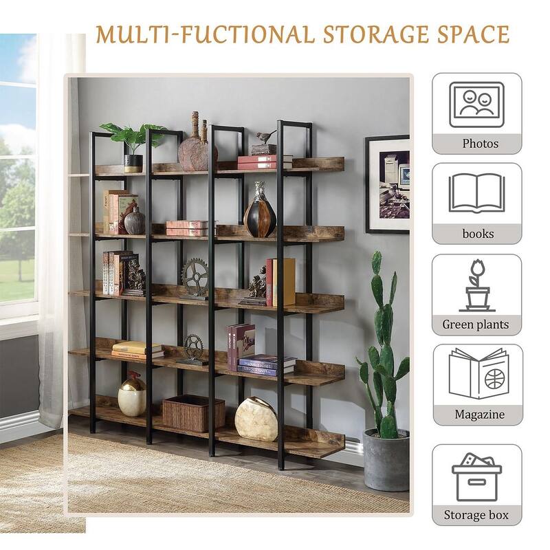Vintage Industrial Bookshelf 5 Shelf Bookcase