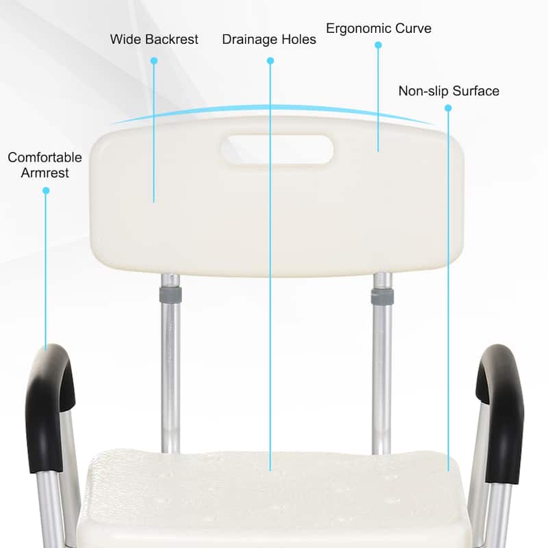 HomCom Adjustable Medical Shower Chair w/ Arms and Backrest - 21" L x 16 - 17.5" W x 28.5" - 33" H