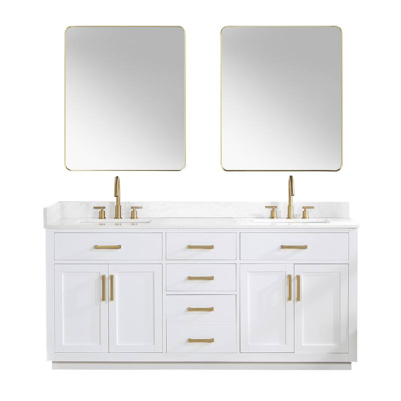 Altair Gavino Bath Vanity with Grain White Composite Stone Top and Mirror