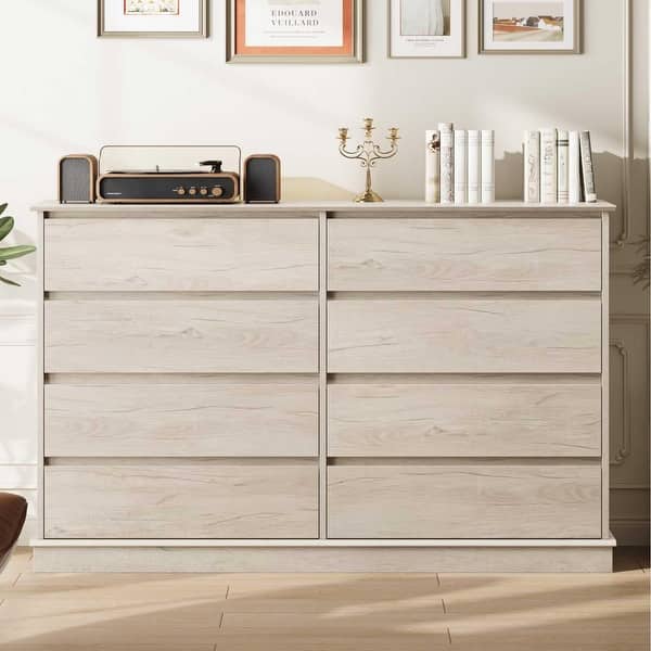 8-Drawer Oak Dresser, Wide Wooden Chest of Drawers, Wide Top Organizer for Closet, Hallway, Living Room