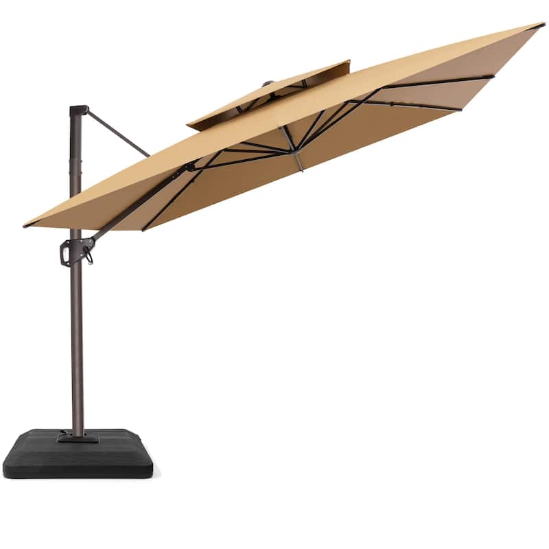 Outdoor Patio 10FT Square Cantilever Umbrella with 4-Piece Fillable Weighted Base