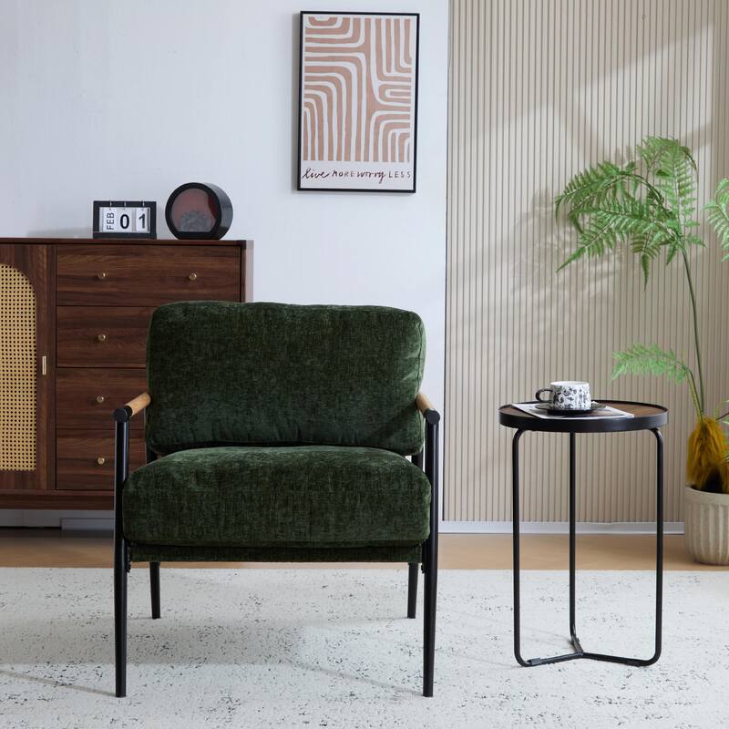 Minimalist Armchair - Soft Cushions, Wood/Metal Design, Compact