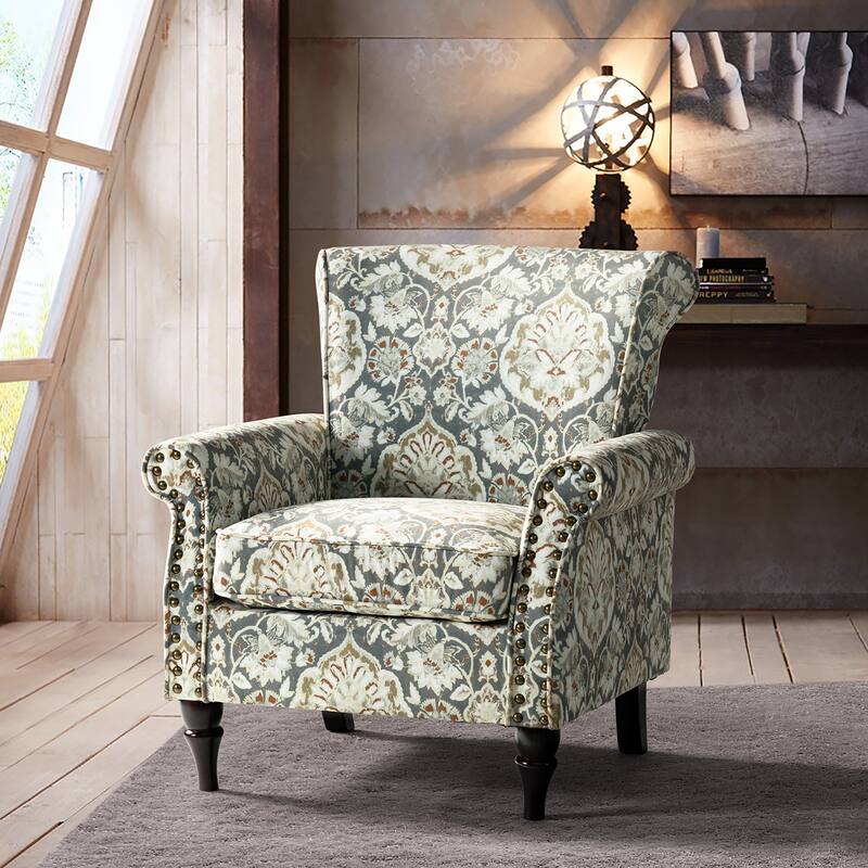 Nyctelius Nailhead Trim Traditional Accent Armchair with Rolled Arms by HULALA HOME - PINE