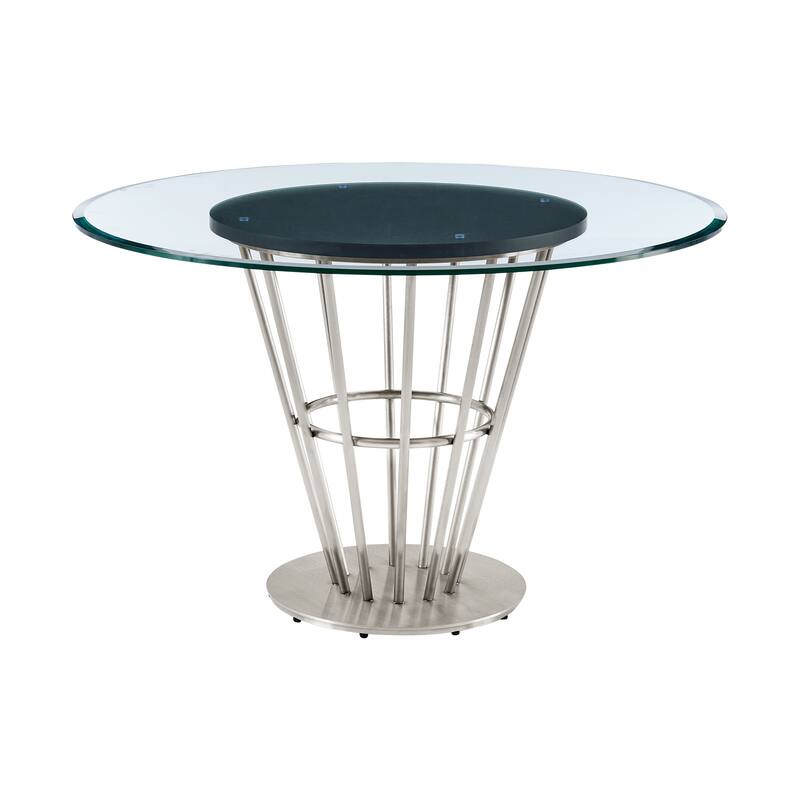 Veronica Shannon 5 Piece Round Glass Dining Table Set with Metal Frame and Upholstered Chairs