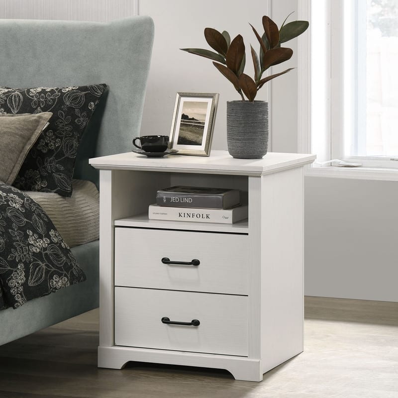 Elara 22"W 2-Drawer Nightstand Bedside Table with USB charging Ports - White