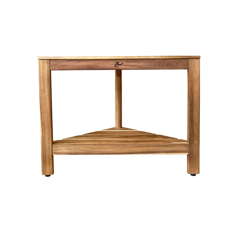 Zen Compact Acacia Corner 2 Tier Shower Shelf and Shaving Stand - 11.4"L x 22.4"W x 18"T