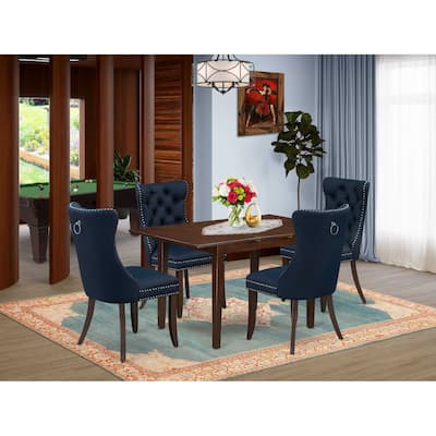 5-Piece Mahogany Finish Solid Wood Top - Rectangular Dining Room Set - Seats 4