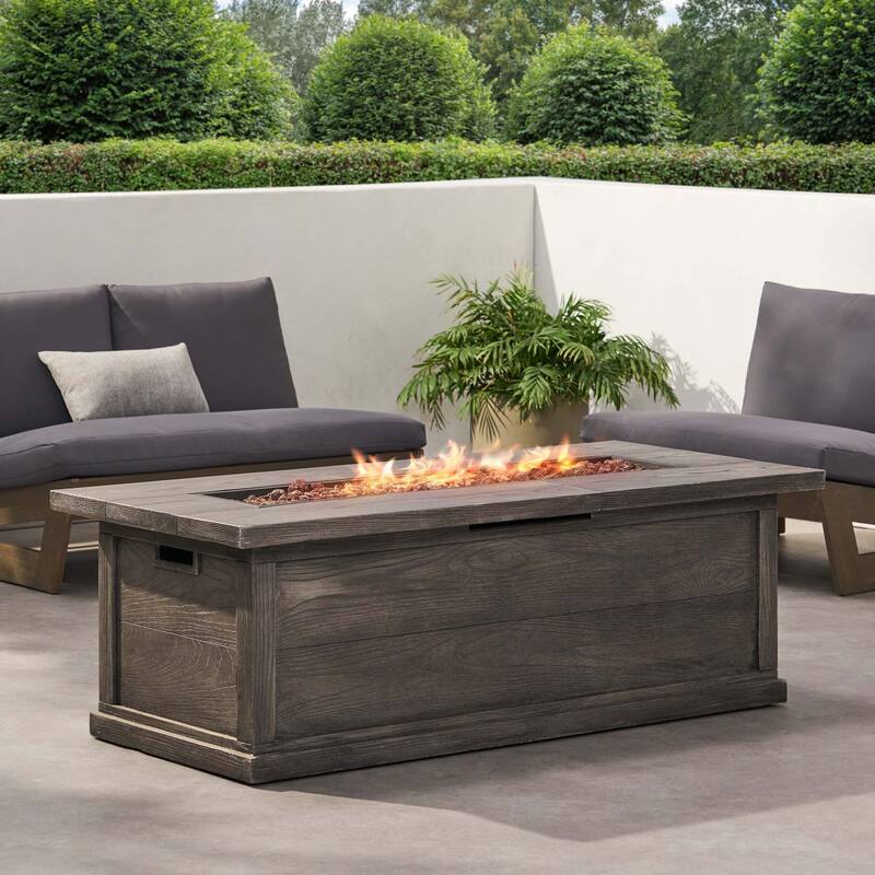 56 in. W x 26 in. D x 19 in. H Rectangle Metal Propane Burning Outdoor Fire Pit - Grey