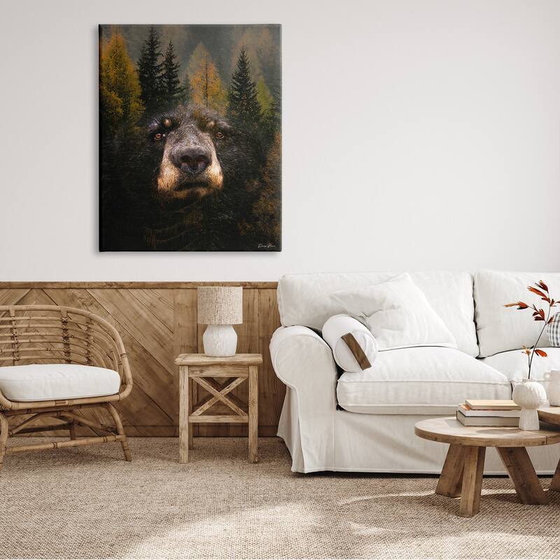 Stupell Abstract Black Bear Wilderness Pine Forest Modern Photography Canvas Wall Art - Green