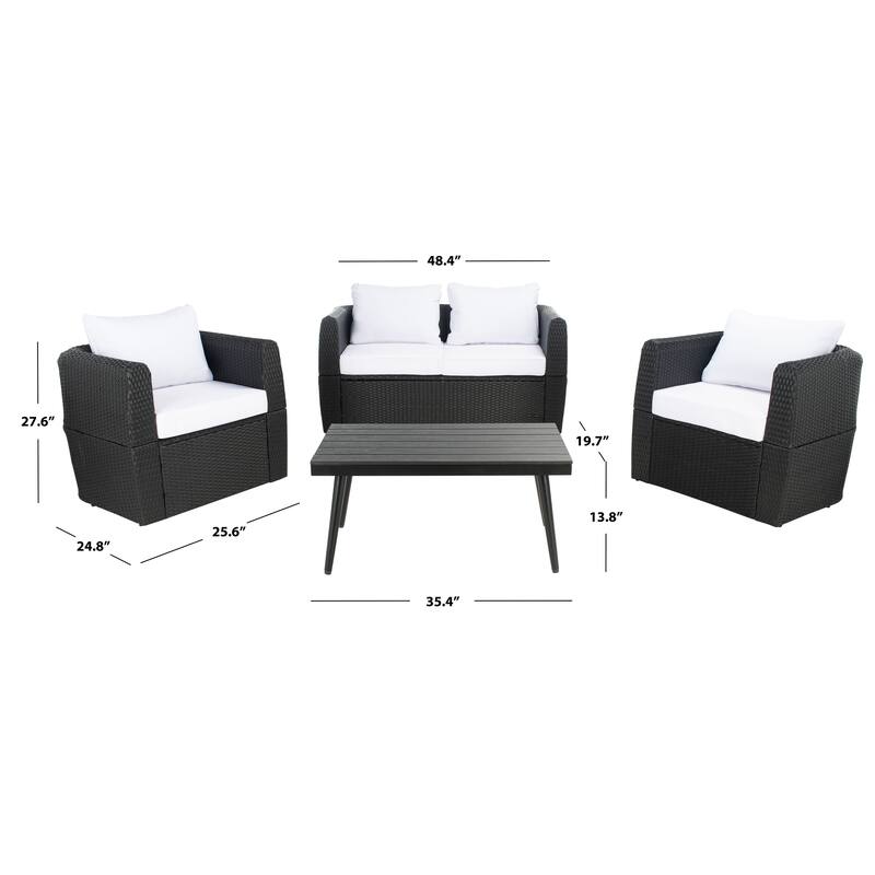 SAFAVIEH Outdoor Living Tarien Wicker 4-Piece Living Patio Set - 48"W x 25"D x 28"H
