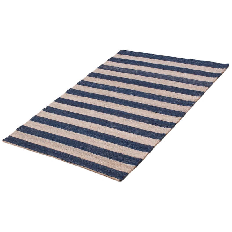 ECARPETGALLERY Braid weave Sienna Grey, Navy Wool Rug - 4'0 x 5'10