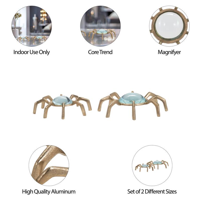 Sagebrook Home 8/10" Mazu Gold Aluminum Magnifyers, 3"H, Glass, Set of 2 - 10" x 10" x 3"