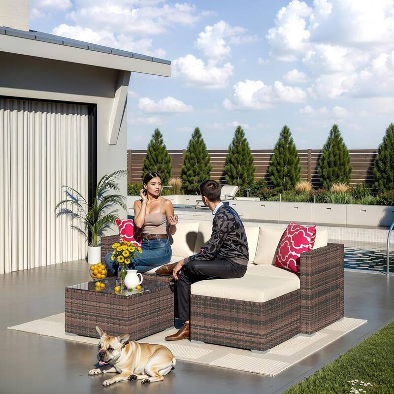 5-Piece Patio Furniture Set, Weather Patio Set - PE Wicker