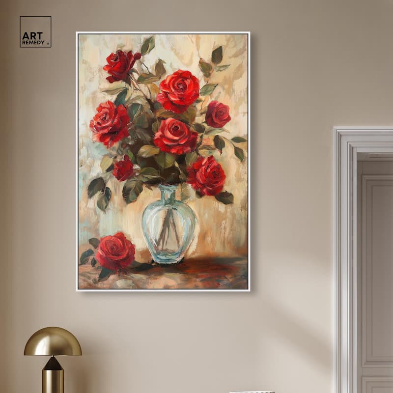 Ruby Roses in Riad Glass Canvas by Art Remedy