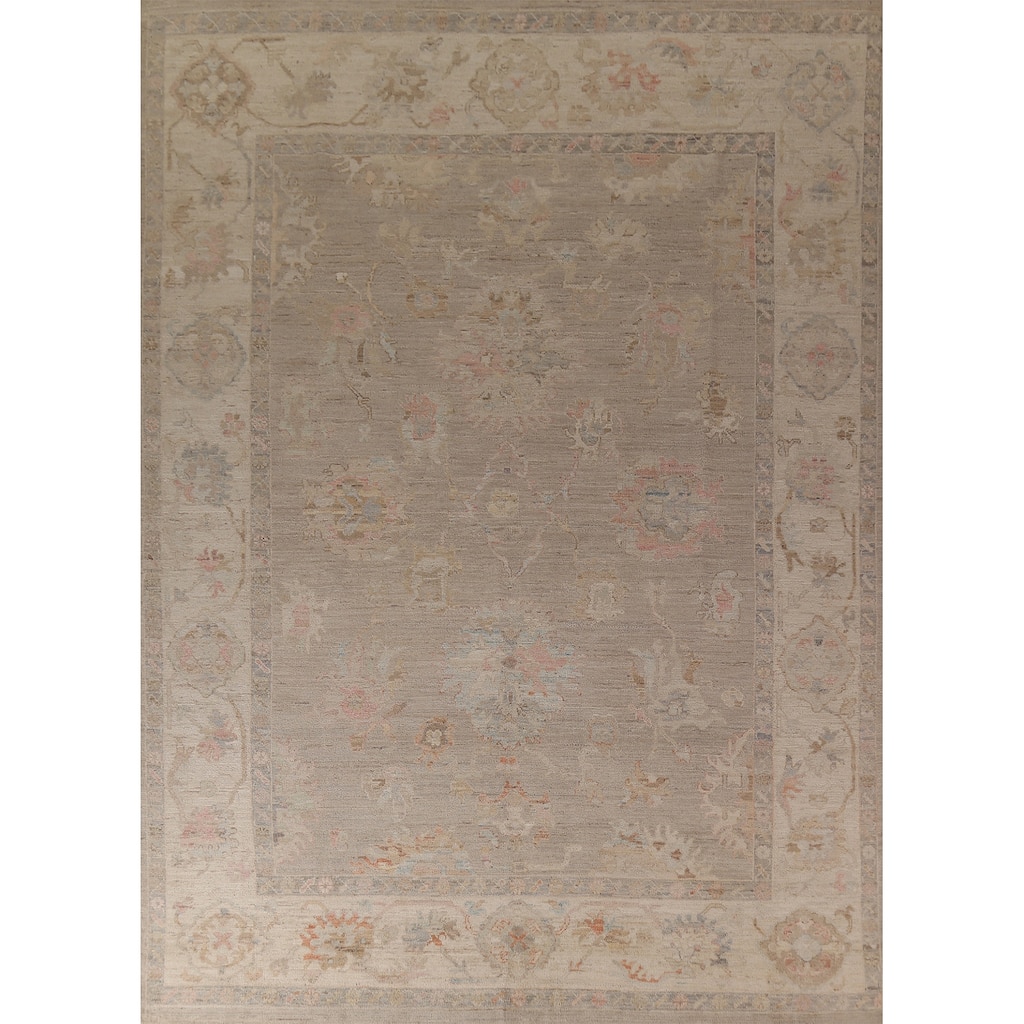 Floral Vegetable Dye Oushak Turkish Area Rug Handmade Wool Carpet - 8'8"x 11'9"