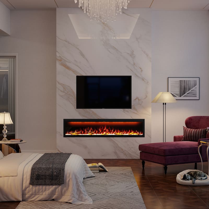 Clihome 42-88" Recessed Wall-Mounted Smart Control Electric Fireplace