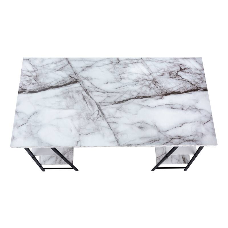 Contemporary 48" Computer Desk with 4 Open Shelves and Metal Base, Space-Saving Writing Desk for Home Office