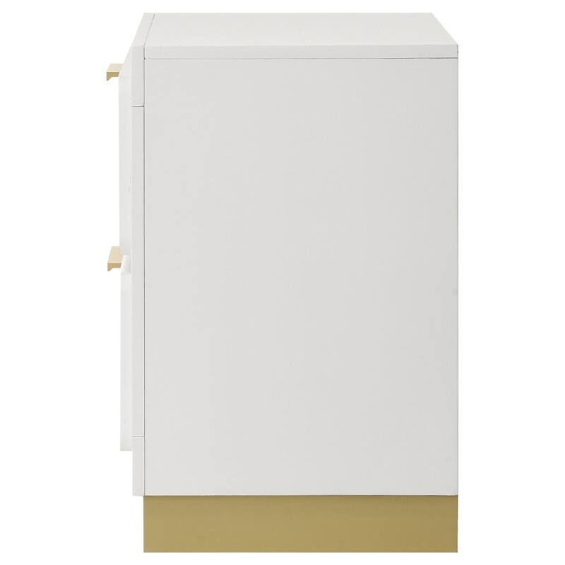 White 2-Drawer Nightstand with Metallic Gold Accents, Rounded Corners, Spacious Drawers and Modern Style