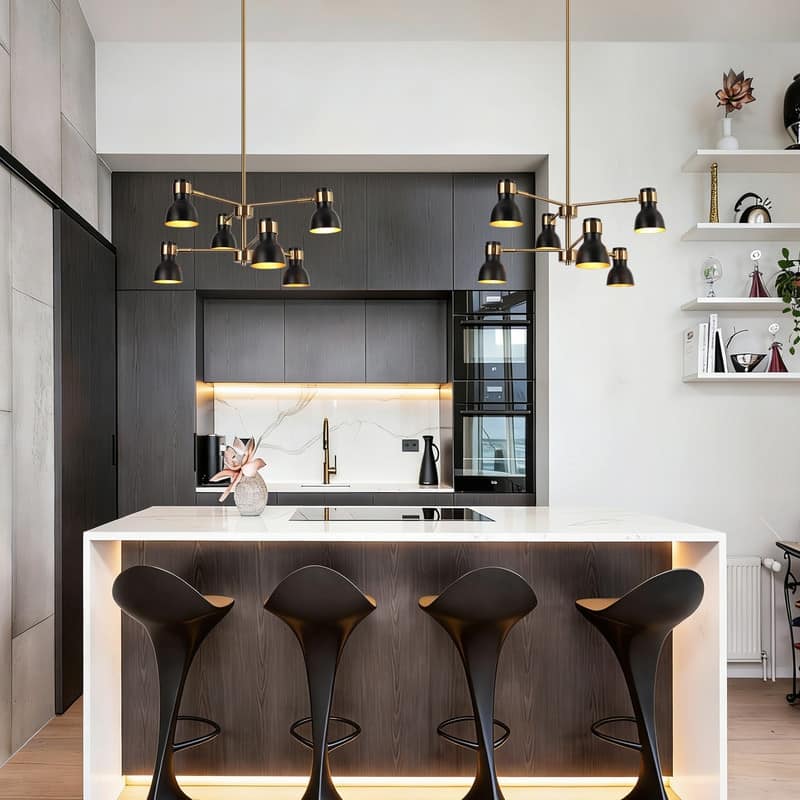 Modern 6-Light Black Gold Chandelier Industrial Metal Pendant Lights for Dining Room - 24.5" D x 12" H