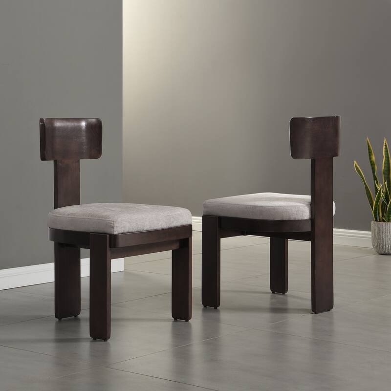2 Piece Solid Wood Fabric Dining Chair with Backrest, Cushion and Anti-Scratch Pad for Dining Room Kitchen Living Room Bedroom - Grey
