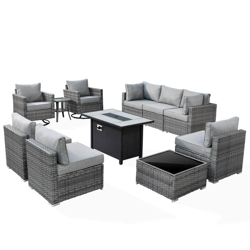 XIZZI 11-piece Patio Furniture Sofa Seating Set with Fire Pit
