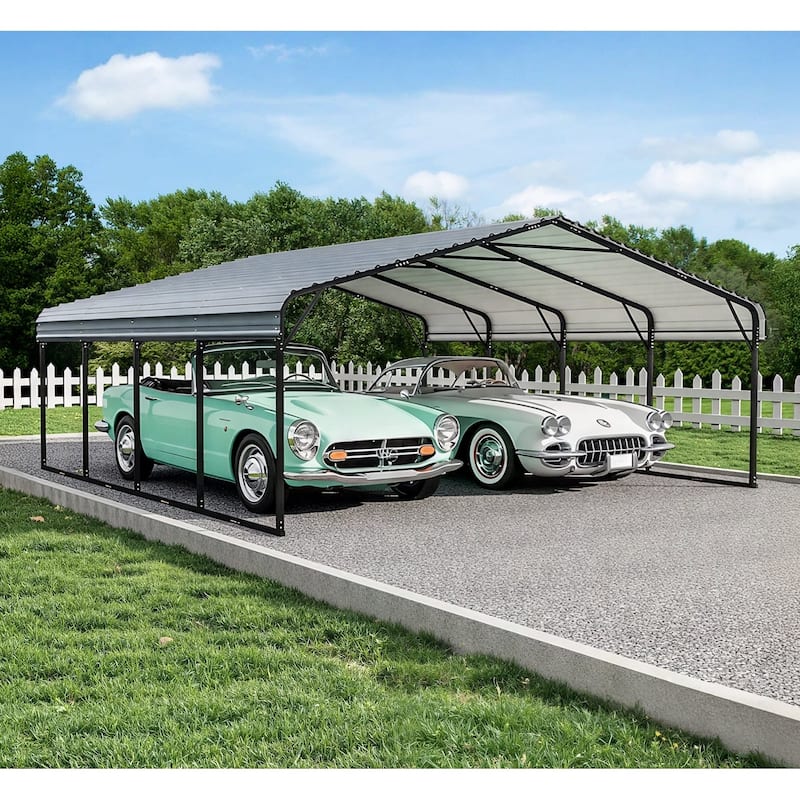 EROMMY Outdoor Carport with Galvanized Steel Roof, Heavy-Duty All-Weather Shelter for Cars, Boats and Equipment