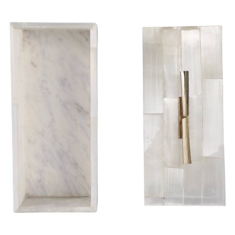 Stone Selenite Decorative Organizer Box Texture with Lid - 6" White - 16" x 7" x 6"