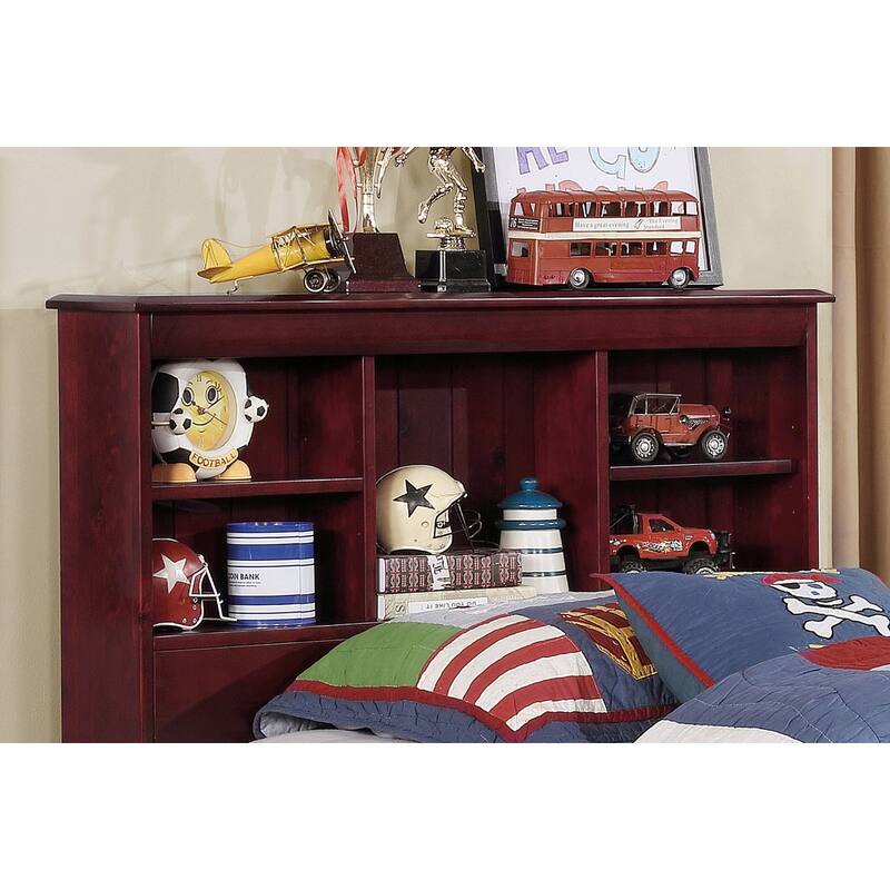 OS Home and Office Furniture Model Solid Pine Twin Captains Bookcase Bed with 6 drawers in Rich Merlot