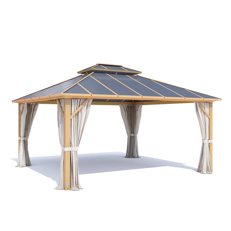 Aluminum Hardtop Gazebo for Patio, Outdoor Waterproof Pavilion with Netting and Curtains, Weather-Resistant Canopy for Backyard.