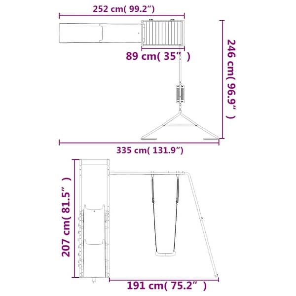 dimension image slide 2 of 5, vidaXL Swing Set Outdoor Backyard Wooden Playground Equipment for Kids Age 3-8