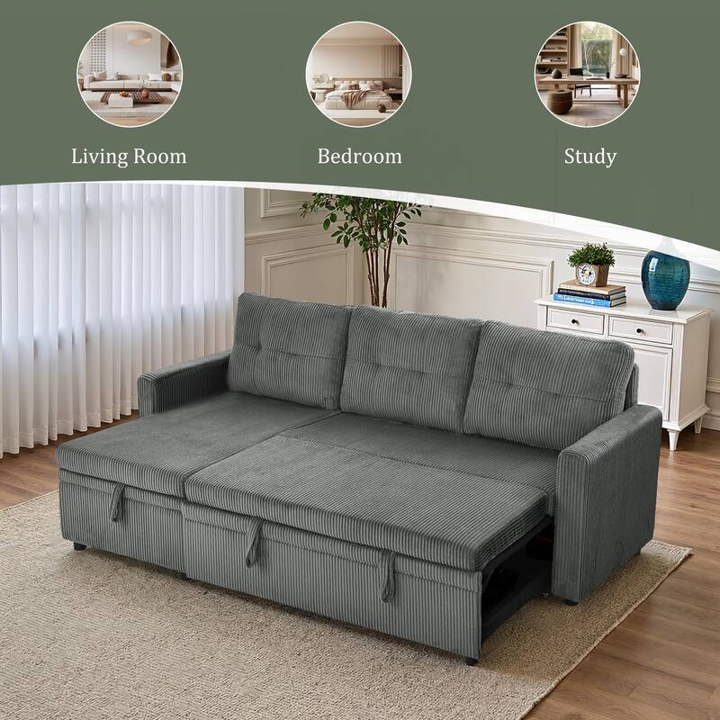 Tufted Convertible Corduroy/ Linen Modular Sectional Sofa with Storage Chaise