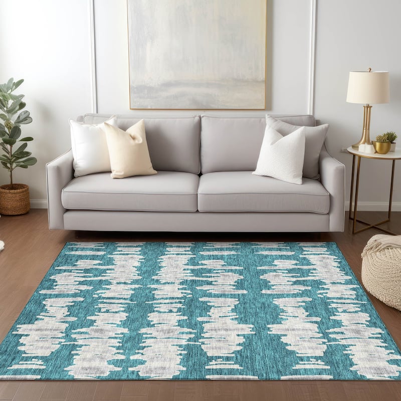 Machine Washable Indoor/ Outdoor Chantille Abstract Contemporary Rug