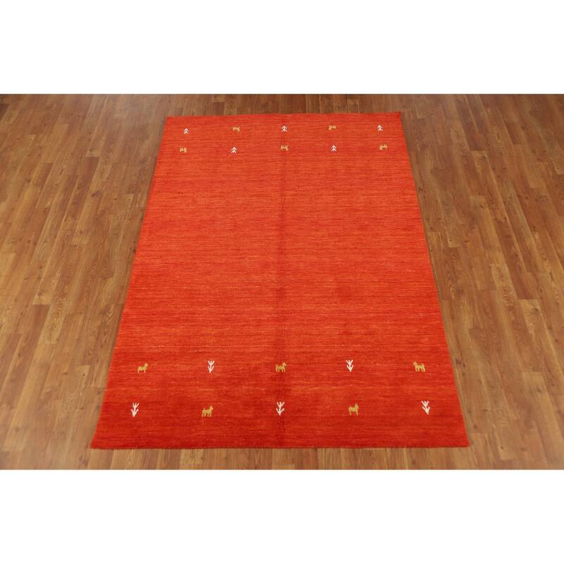 Hand Knotted Oriental 100% Wool Carpet Tribal Animal Pictorial Oranges & Rust Gabbeh Area Rug - 6' 6'' X 4' 6''