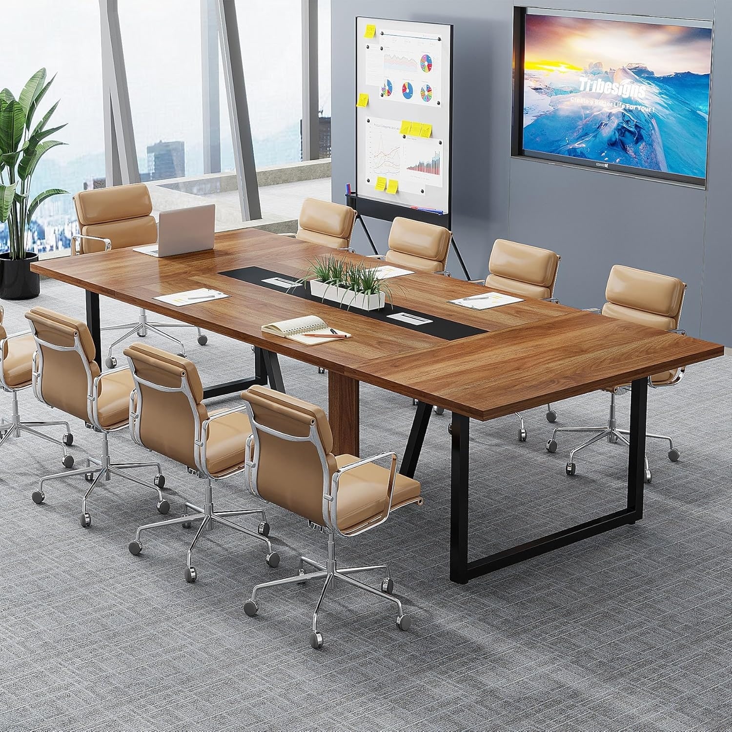 8FT Conference Table, Large Rectangle Meeting Seminar Table for 10 People, 94.49" L x 47.24" W - 94.49" L × 47.24" W × 29.53" H