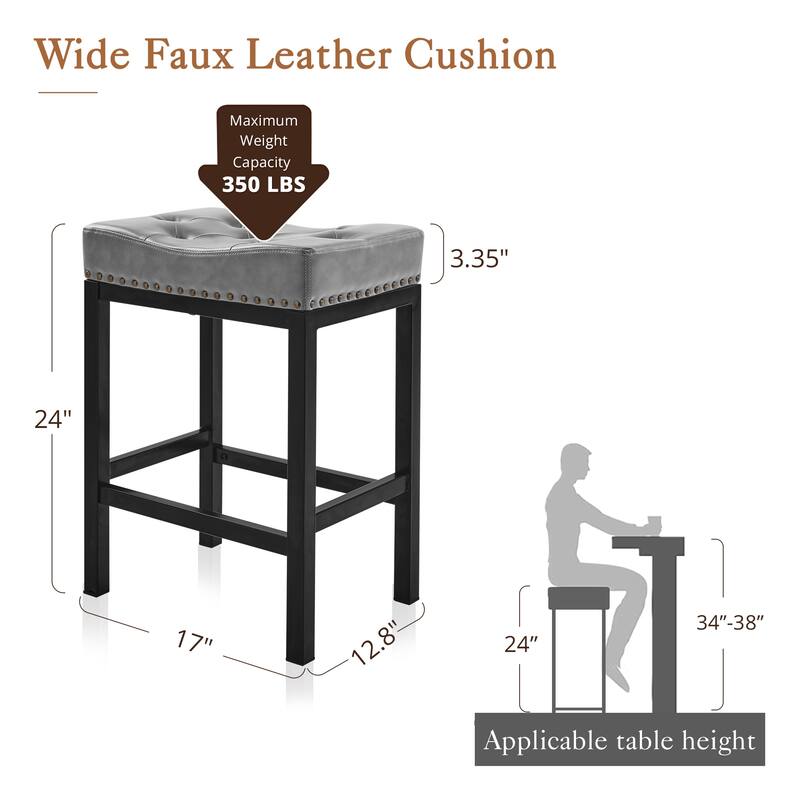Backless Cushioned Faux Leather Bar Stools Counter Height Stools with Metal Frame - 24" H