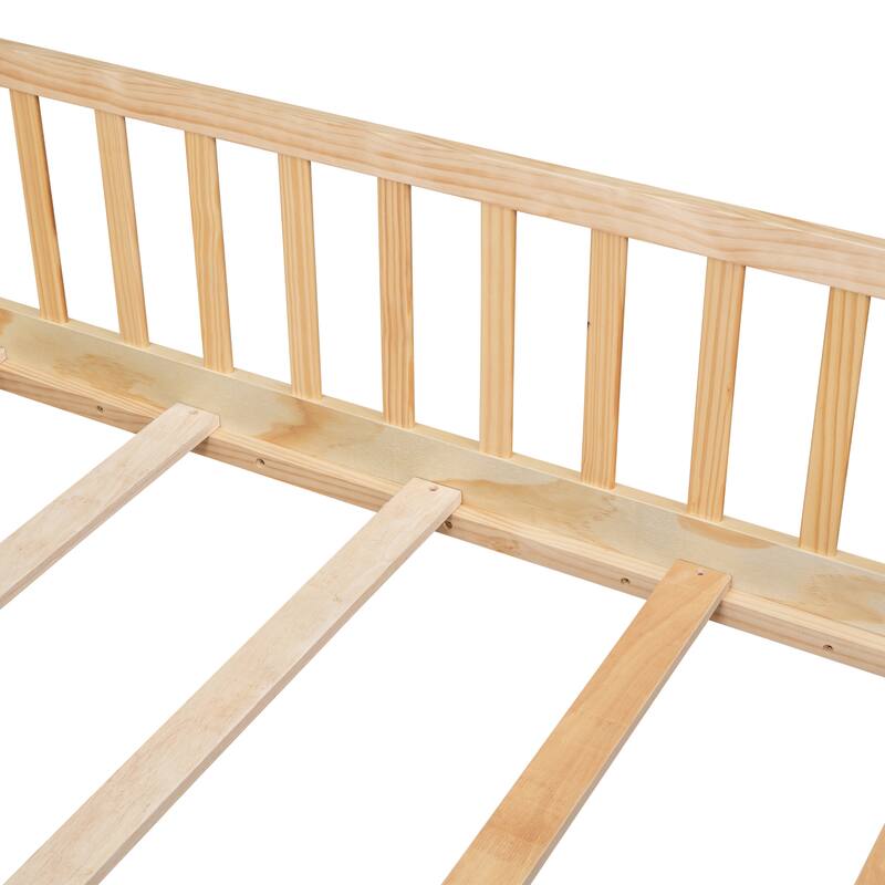 Pine Wood Floor Platform Bed with Fence and Door