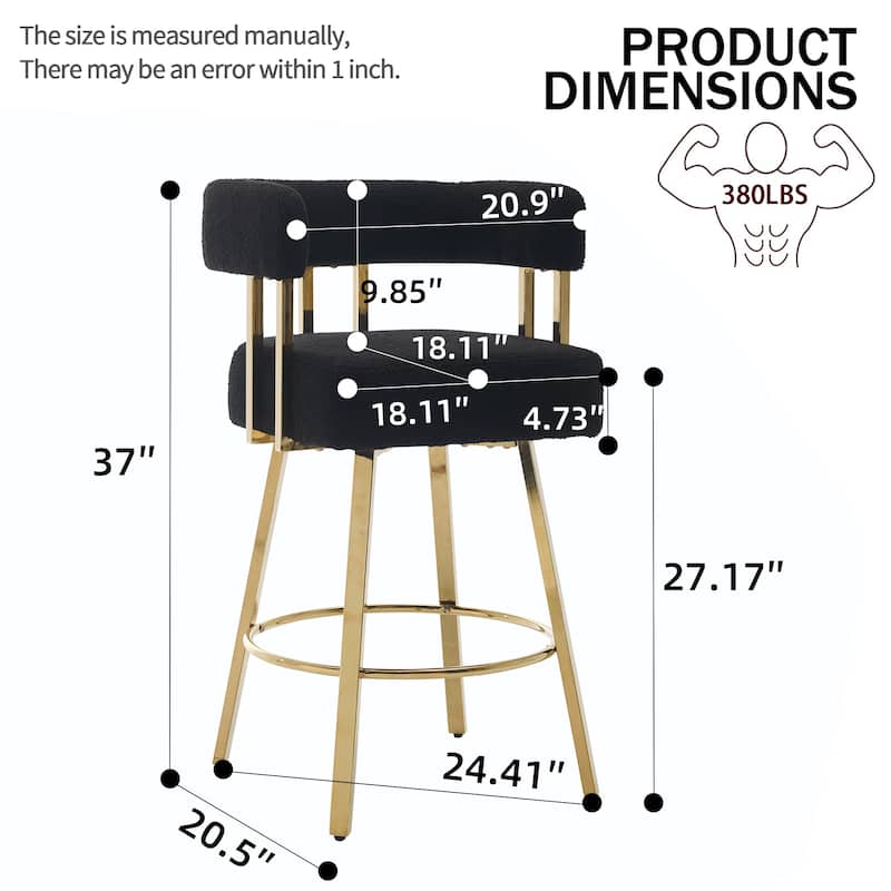 Modern Decorative Side Chair with Gold Metal Legs & Teddy Fleece, No Wheels - 2PC
