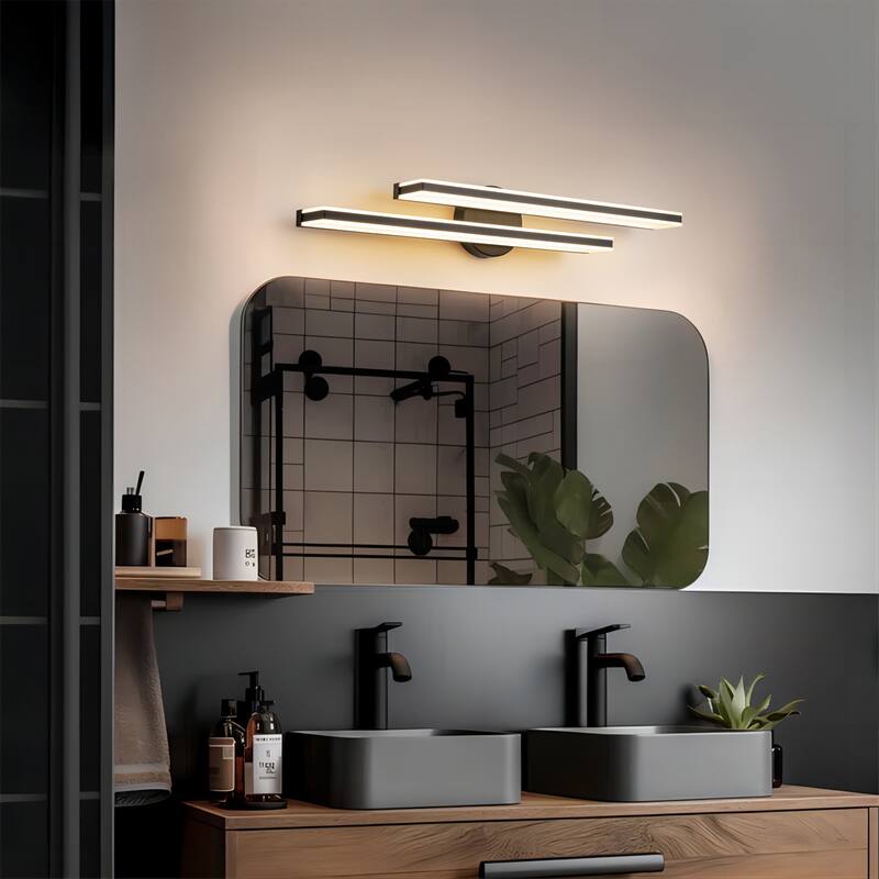 2-Light Modern Black Rectangular LED Bathroom Vanity Light - 27.7 in. W x 4.7 in. H x 4.5 in. D