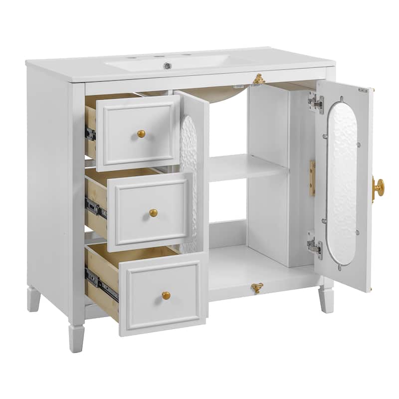 Roomfitters 36 Inch Bathroom Vanity with Sink, Solid Wood Frame Storage Cabinet with 2 Doors and 3 Drawers