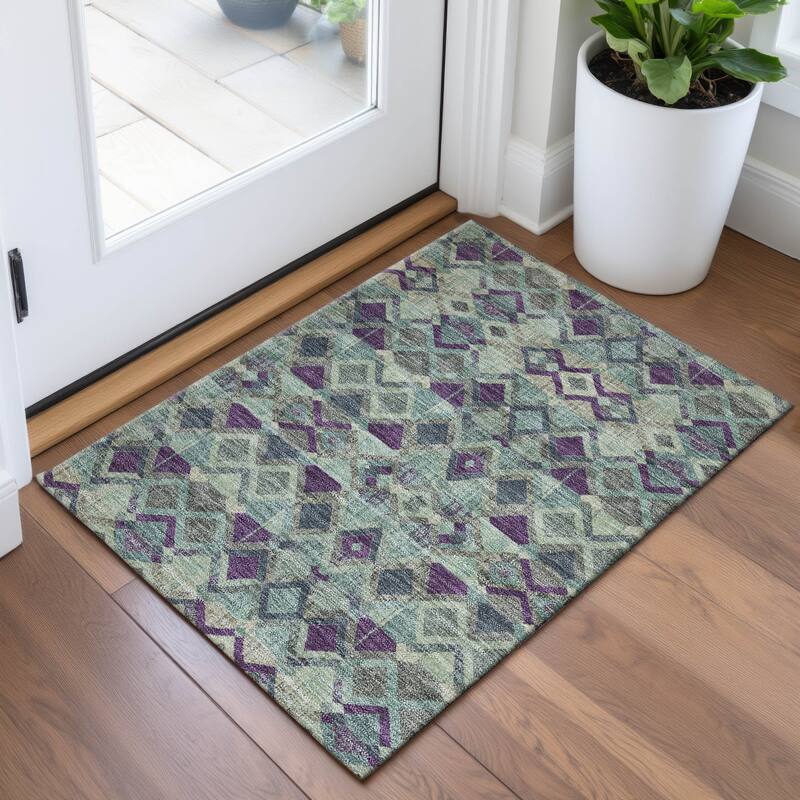 Premium Washable Super Soft Boho Geo Mayfield Rug - Seafoam - 1'8" x 2'6"