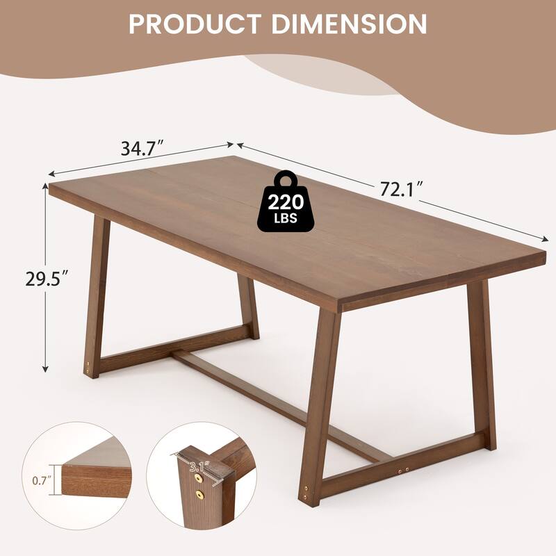 EROMMY Modern Dining Set - 72" Solid Wood Table & 4 Upholstered Chairs