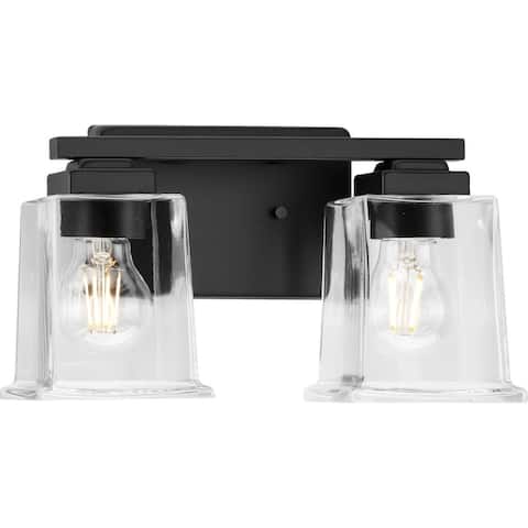 Gilmour Collection Two-Light Matte Black Clear Glass Bath Vanity Light - 12.25 in x 5.5 in x 7 in
