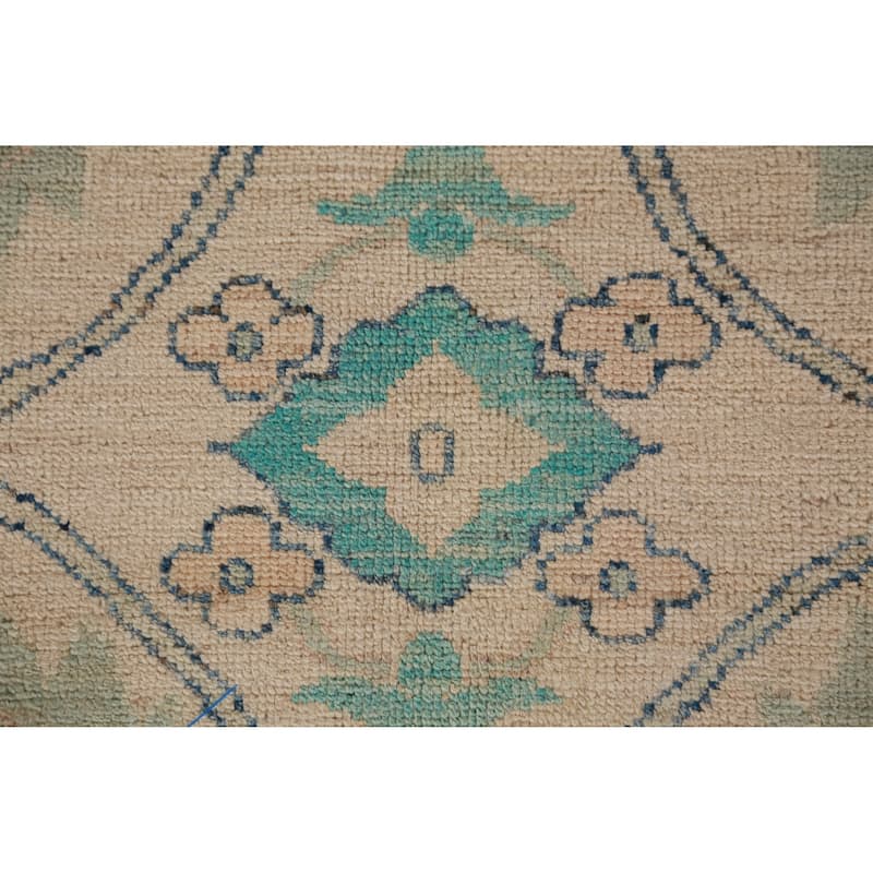 Geometric Vegetable Dye Floral Oushak Turkish Rug Handmade Wool Carpet - 9'4"x 12'2"